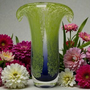 Teleflora 2004 Keepsake Art Glass Vase Claude Monet Water Lily Paintings 8”